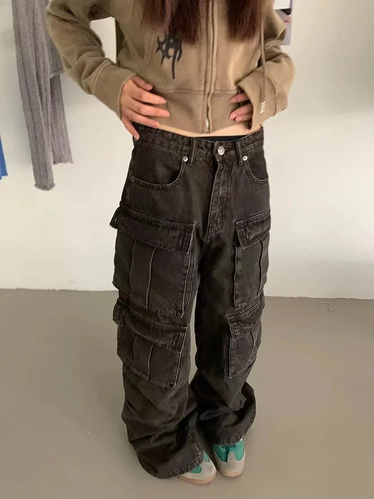 Oversize Cargo Jeans 90s Pockets Do Old Wide Leg Denim Pants Hip Hop Slouchy Trousers