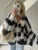 V-neck Scarf Sweater Cardigan Female Contrast Patchwork Autumn Hollow Out Outwear ’s Knitwear Coat Cardigan