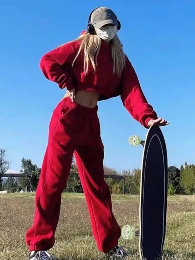 New Hoodies Suit Winter Spring Tracksuit Two Pieces Set Sports Pullover Sweatpants Sweatshirt Mujer