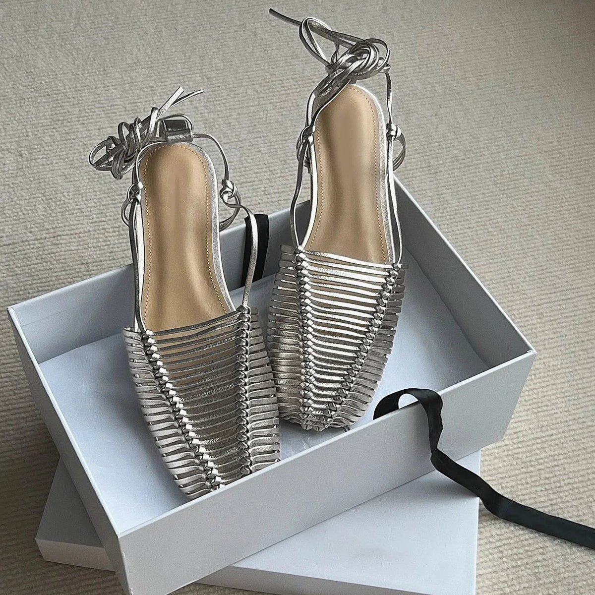 Woven Hollow Strap Sandals Roman Sandals Summer Flat Toe Comfortable Woven Sandals Holiday Party Shoes