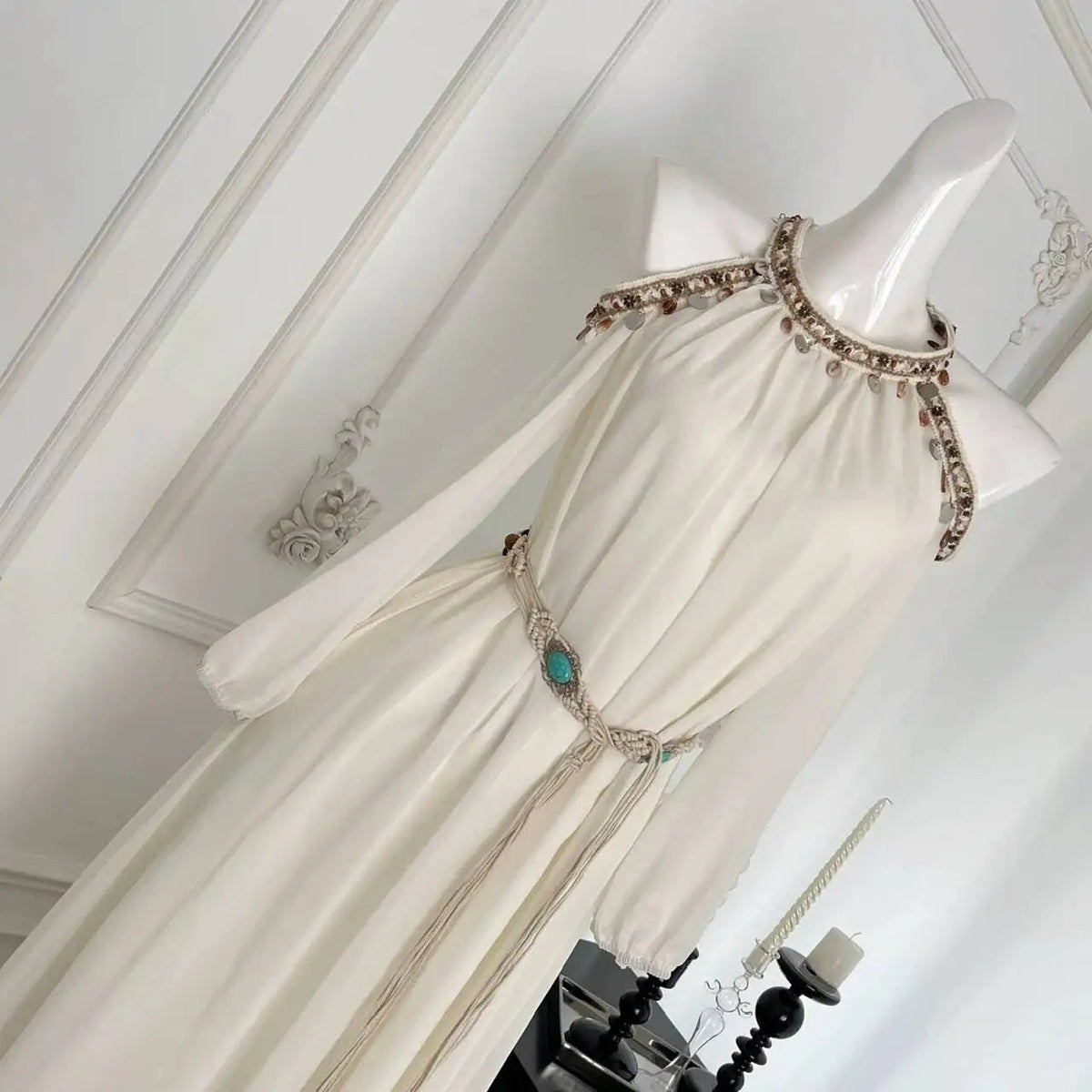 Autumn New Vacation Style Slim Fit Shell Lace White Dress Fairy Off Shoulder Loose Aline Long Dress for