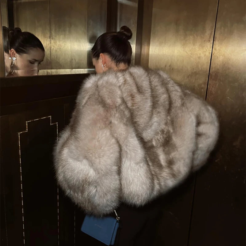 Street Blogger Winter Faux Raccoon Fox Fur Coat Jacket Thick Warm Cropped Fluffy Overcoats