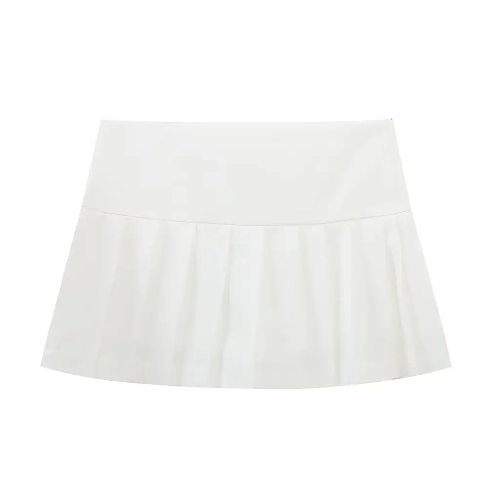 Summer Woman Stripe Slim Mini Skirts Side Zipper Stripe Skirt Low Waist Pleated Skirt With Lining Shorts