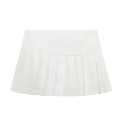 Summer Woman Stripe Slim Mini Skirts Side Zipper Stripe Skirt Low Waist Pleated Skirt With Lining Shorts