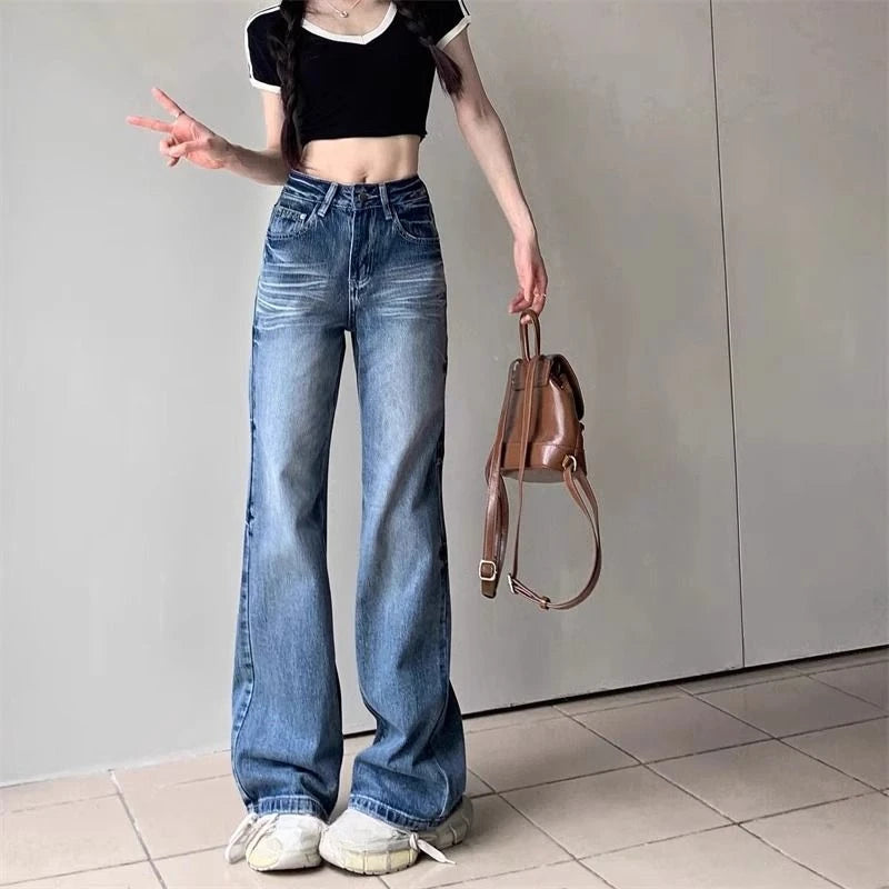 Denim Pants Straight Korean Easy Match Pantalones Mujer High Waist Trousers