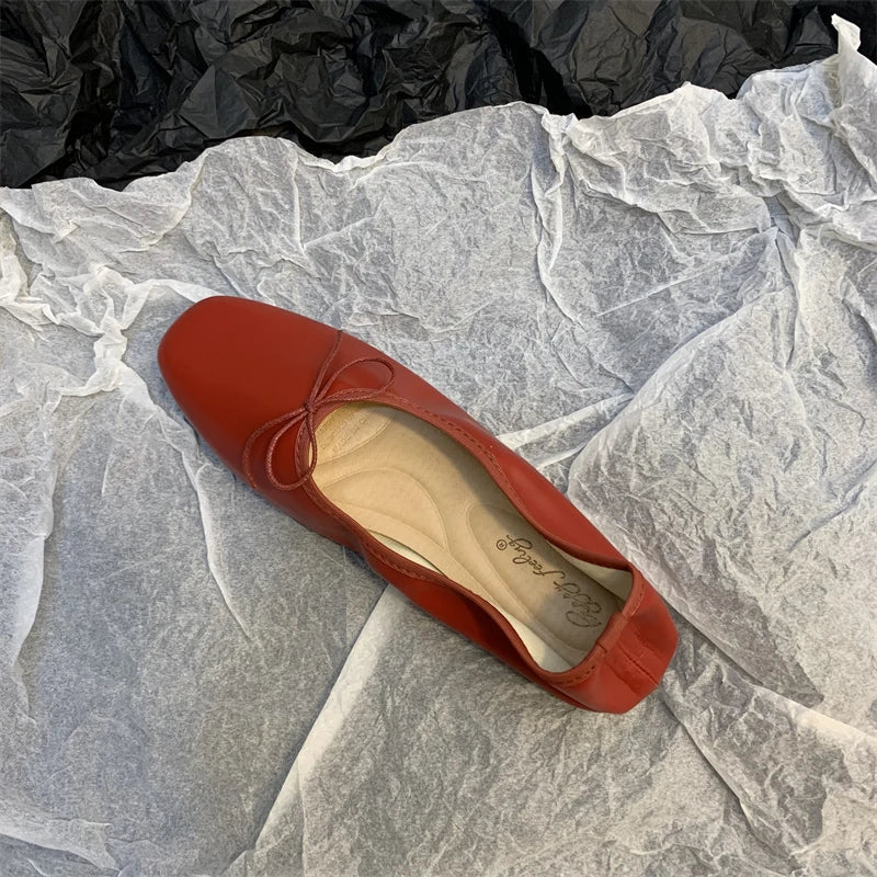 Spring Flats Ballerina Shoes Brand Square Toe Flat Ballet Shoe Female Slip on Loafers Zapato