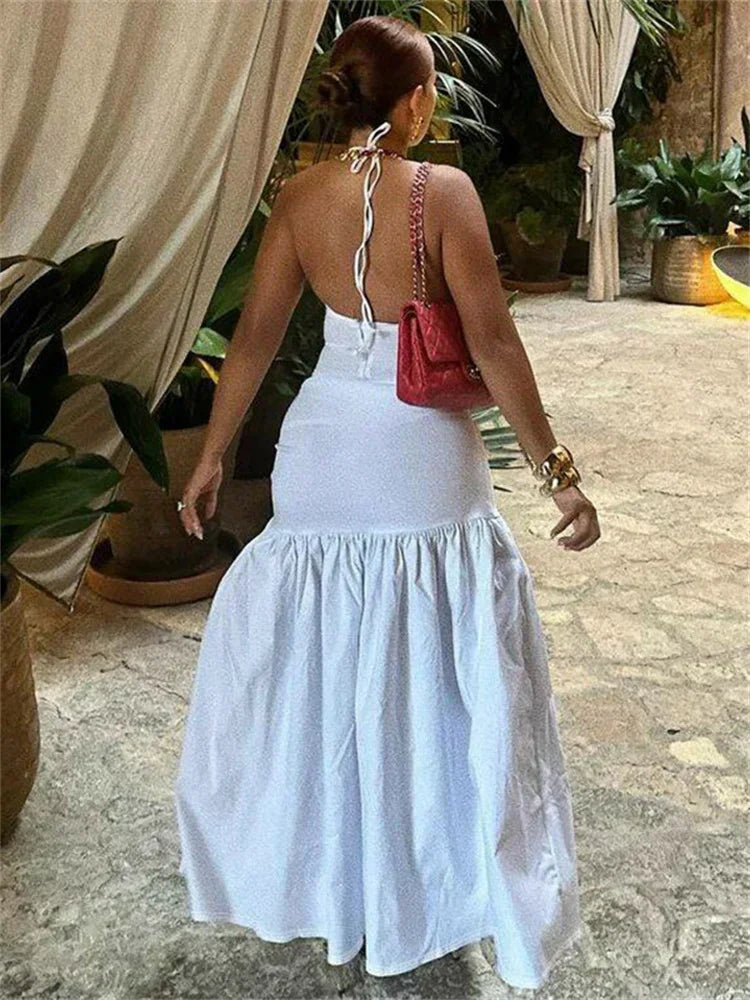 2 Piece-set Female V-neck Jumpsuit Outfits Lace-up Pleated High Waist Skirt Sets for White Bandage Outfits