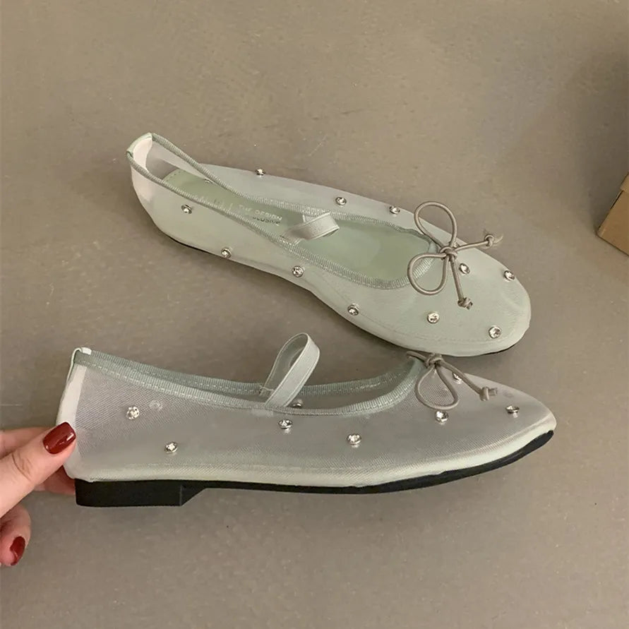 Flat Shoes Mesh Mary Jane Shoes Soft Sole Outdoor Dress Ballerinas