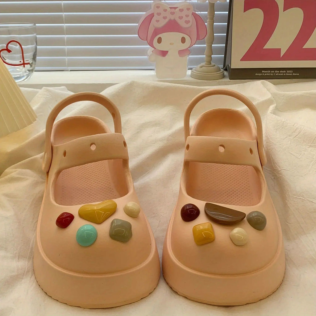 Platform Kawaii Slides Shoes White Summer Slippers and Sandals on Beach Thick Normal Top Designs Vip 39