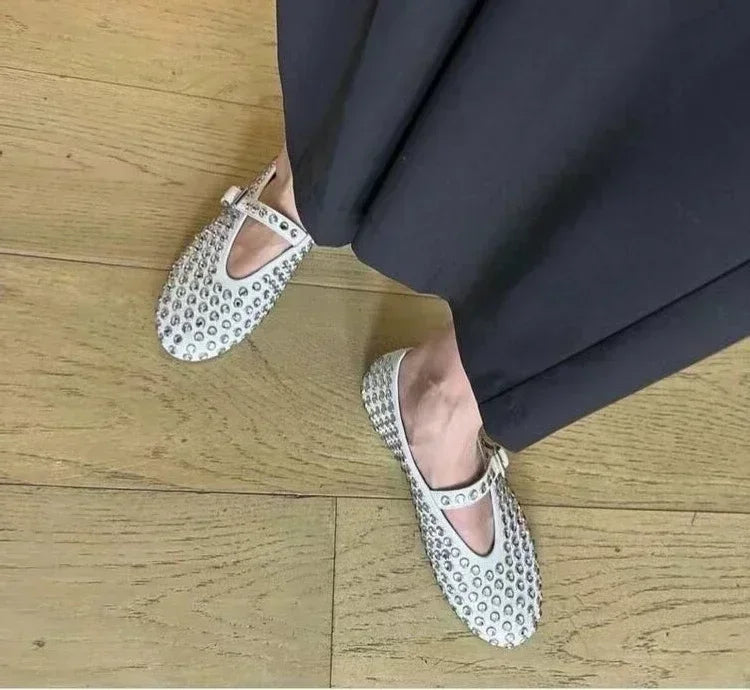 Summer Comfort Flat Mary Jane Single Shoes European and American Rivet Buckle Shoes Dance Shoes