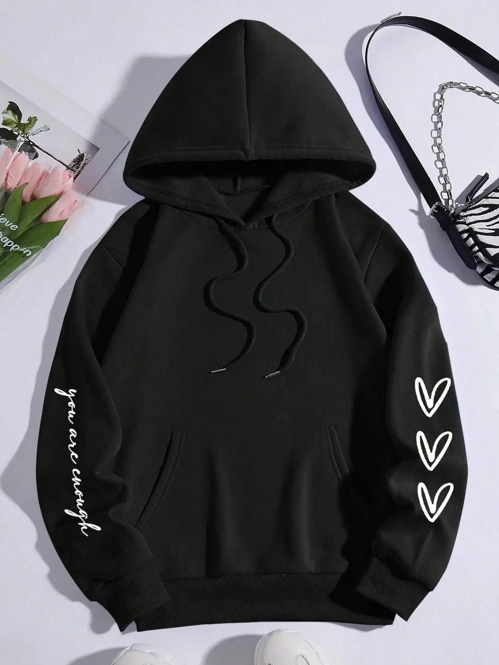 Dear Person Behind Me Letter Graphic Print Hoody ’s Soft Sweatshirt Autumn Warm Fleece Hooded Loose Tops
