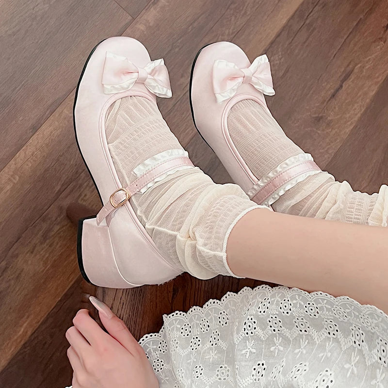 New Spring Autumn Mary Jane Shoes Shallow Round Toe Mid Heel Shoes Outdoor Single Pumps Shoes