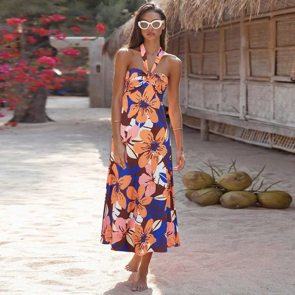 Summer Dress Hanging Neck Dress Print Long Dress Bodycon Vestido Y2k