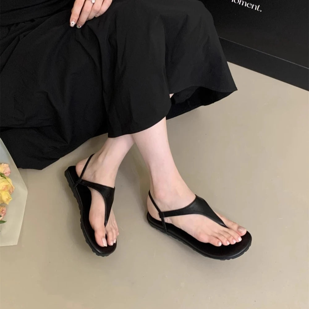 Summer Clip Toe Gladiator Sandals Beach Vacation Shoes Dress Flats Sandalias