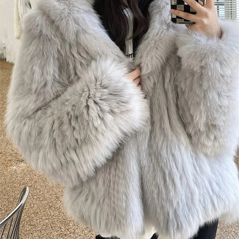 Winter Faux Fur Coat Hooded Loose Long Sleeve Outerwear High Street Fur Jacket Female Overcoats New