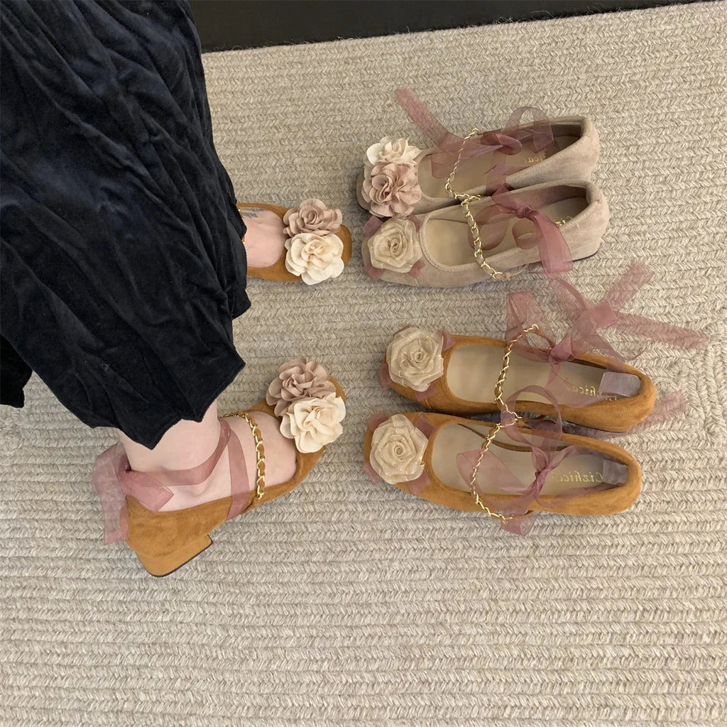 Shoes Woman Flats Modis Dress Summer on Heels New Spring Mary Janes Flower Summer Shoes Heels