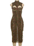 Sleeveless Hollow Out Bodycon Long Dress for New High Neck Street High Waist Slim Vestidos