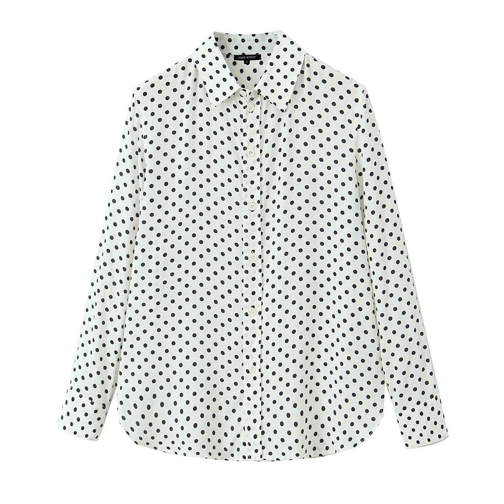 2 Piece Set Dot Printed Singlebreasted Lapel Loose Shirt Top Blouse Female Mini Pencil Skirts