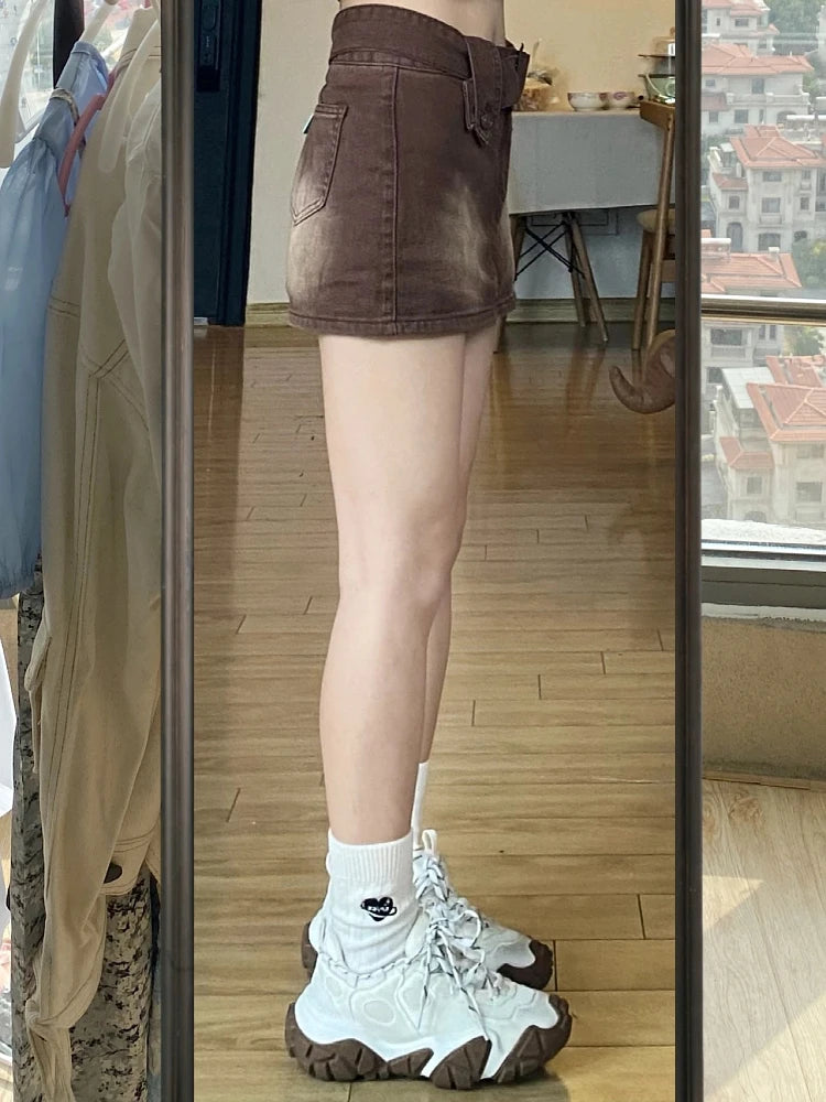 Maillard 2000s Aesthetic Japanese Harajuku Mini Jean Skirt Shorts Gyaru Cyber Punk Design Denim Y2k High Waist