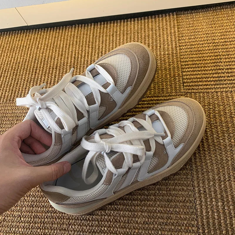 Sneakers Spring Summer Outdoor Mixed Colors Genuine Leather Crosstied Shoes Woman Flats Platforms