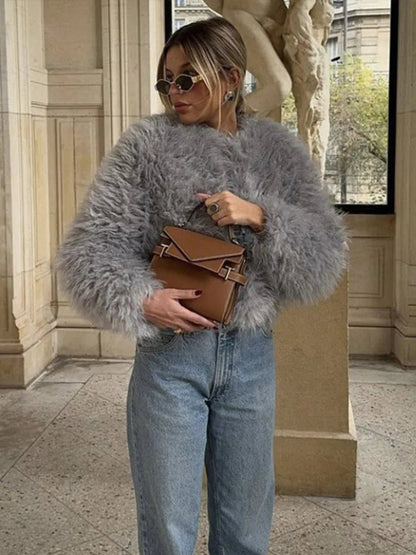 Faux Fur Jackets Loose Warm Soft Cardigan Coats Female Winter Long Sleeves Outwears Lady