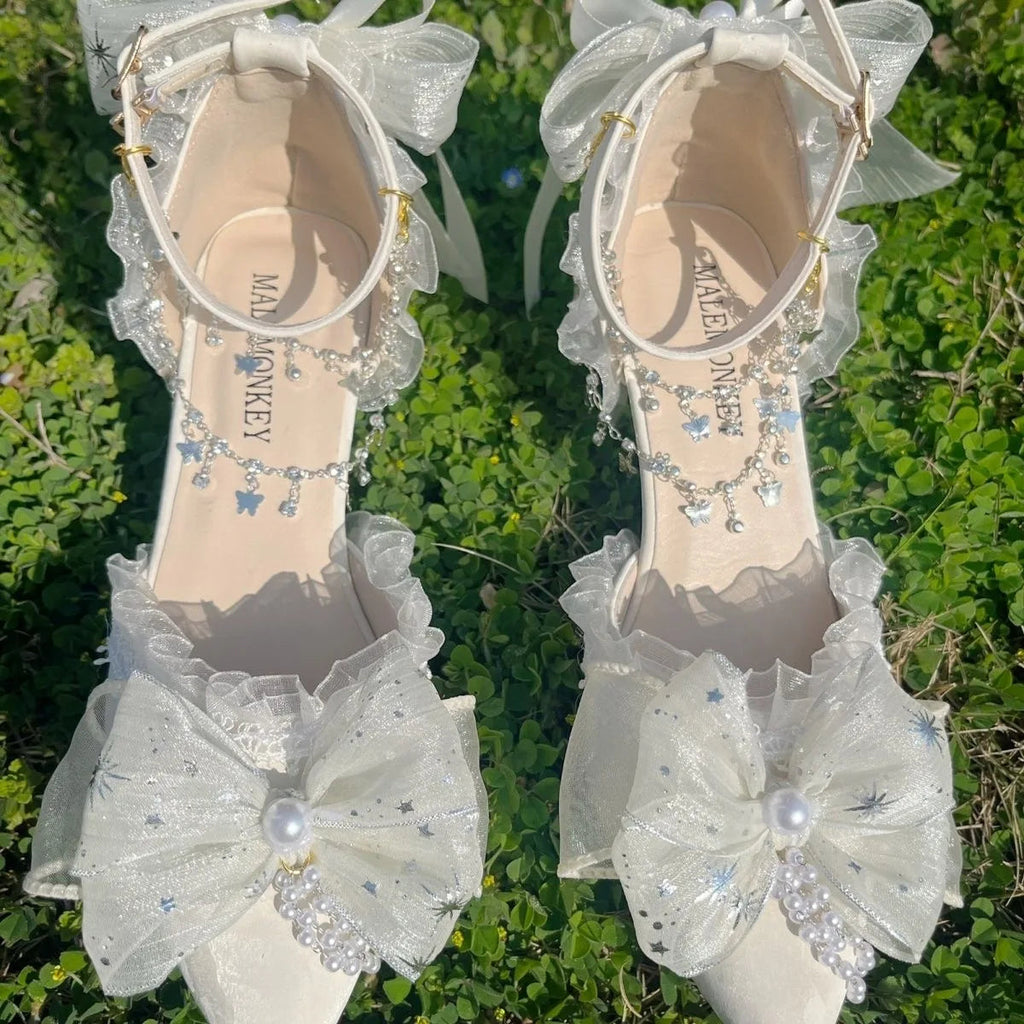 Party Shoes for Designer Shoes Sandals Bridal Shoes Lolita Heel With Pointed Head Shoes White