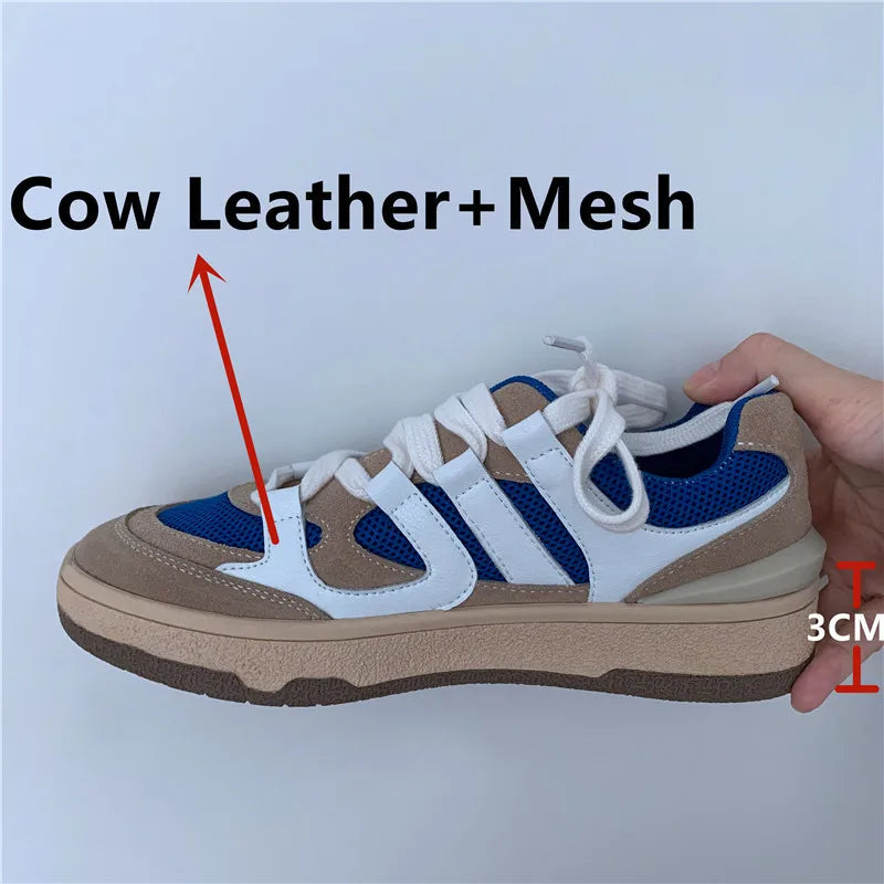 Sneakers Spring Summer Outdoor Mixed Colors Genuine Leather Crosstied Shoes Woman Flats Platforms