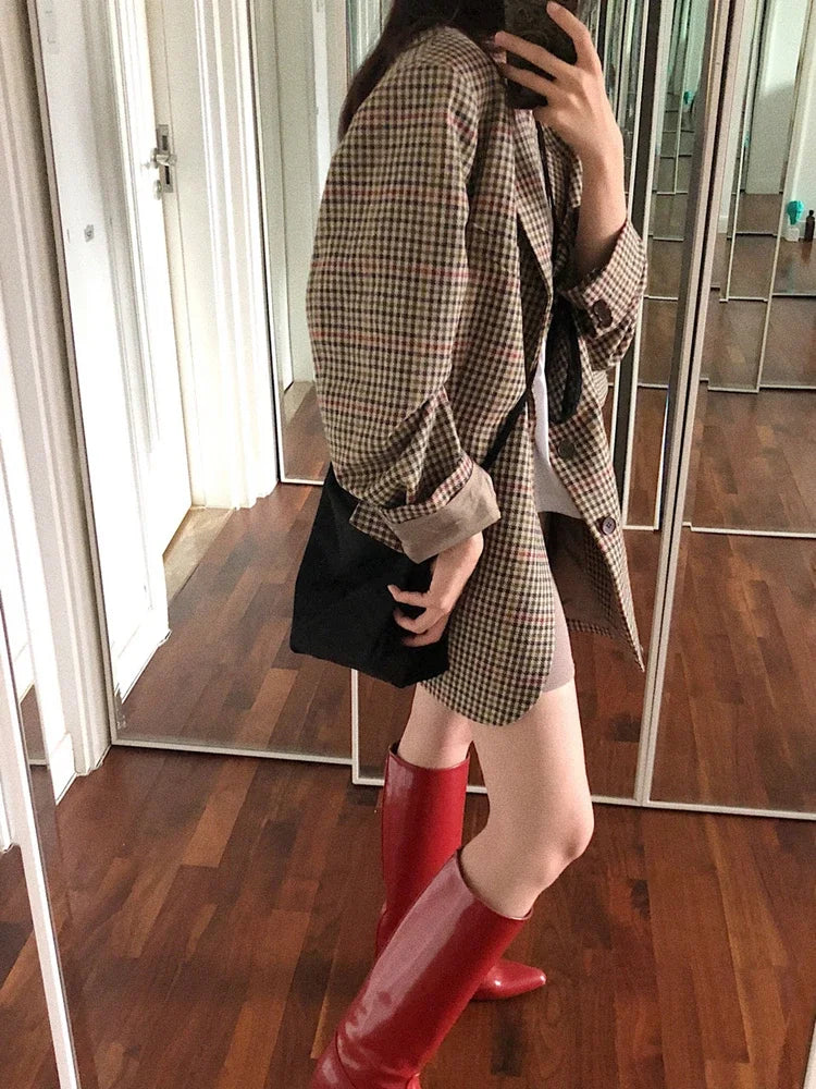 New Modern Knee High Long Boots for Red Footwear Female Pointed Toe Heels Autumn Western Boots Shoes
