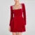 Rhinestone Decor Velvet Mini Dress Black Square Neck Long Sleeve High Waist A-line Dresses Lady Evening Party Gown