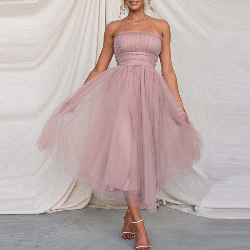 Bralette Mesh Long Dress Summer Hight Waist Princess Dress Sleeveless Party Evening Dresses