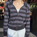 American High Street Striped Hoodie Jackets Spring Autum New Cardigan Coat Y2k Long Sleeve Zipper Tops Mujer