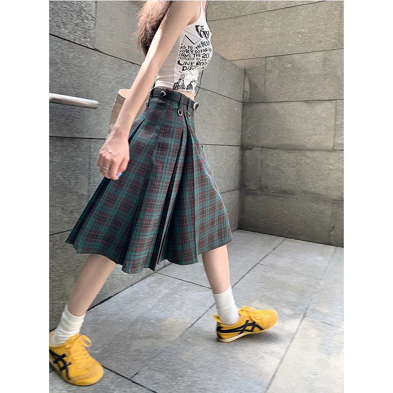 American Preppy Plaid Skirt Harajuku Clothing Highwaisted Pleated Skirts Korean Aline Skirt