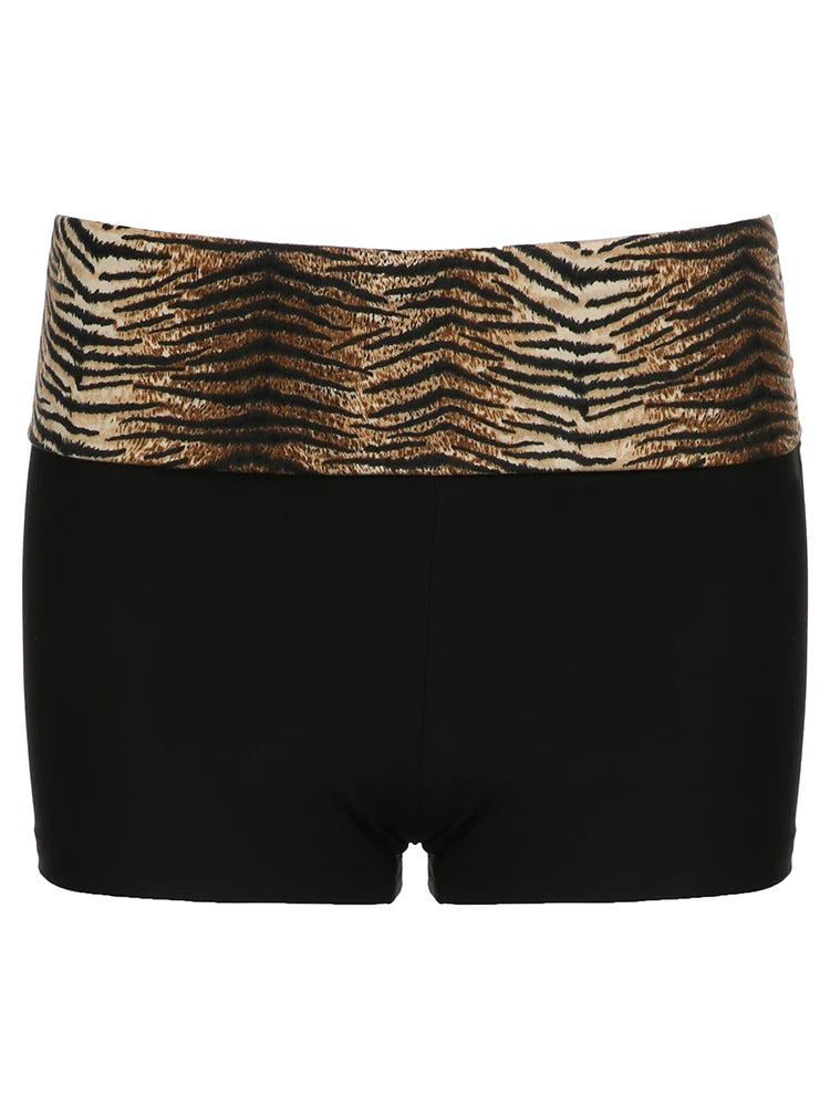 Contrast Animal Stripe Waist Slim Black Shorts for Summer Skinny Hot Short Pants Rave Baddie Outfits