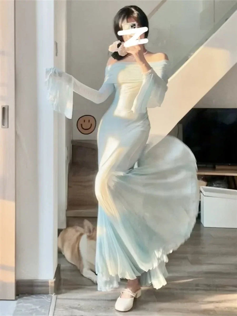 Exquisite Bellsleeved Dress New Highend French Retro Autumn Fishtail Long Dresses Evening Party