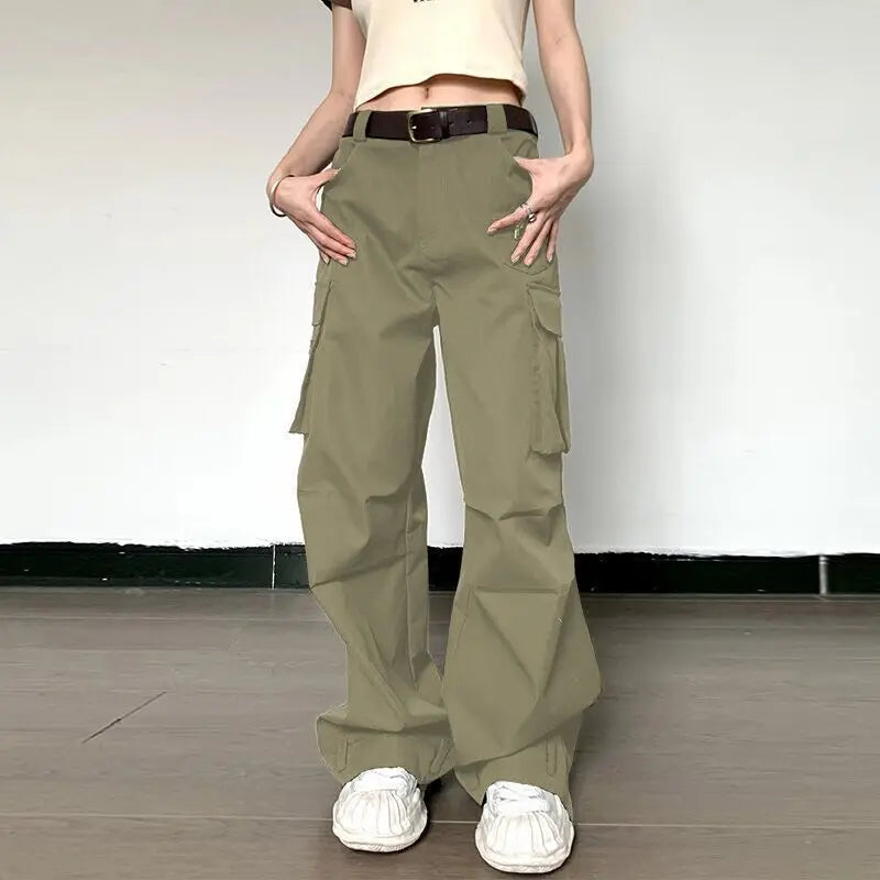 Summer Loose Cargo Pants High Waist Wide Trousers New Full Length Casaul Pants Pocket