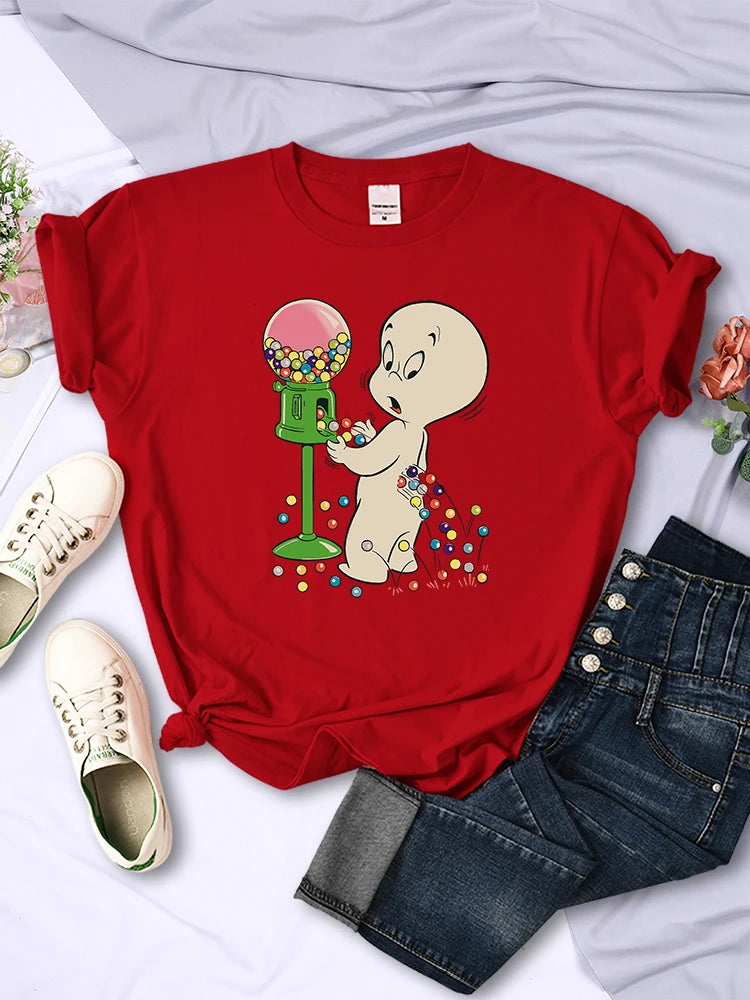The Little Boy Likes Colored Glass Balls Short Sleeve Creative Street Tops O-neck Clothing All-math Female T-shirts