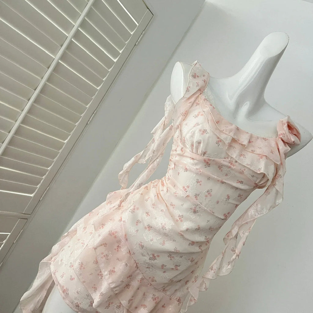 Summer Mini Dress Chiffon Fairy Frock Onepiece Coquette Shoujo Girl Evening Party 2000s Aesthetic Korean Sundress