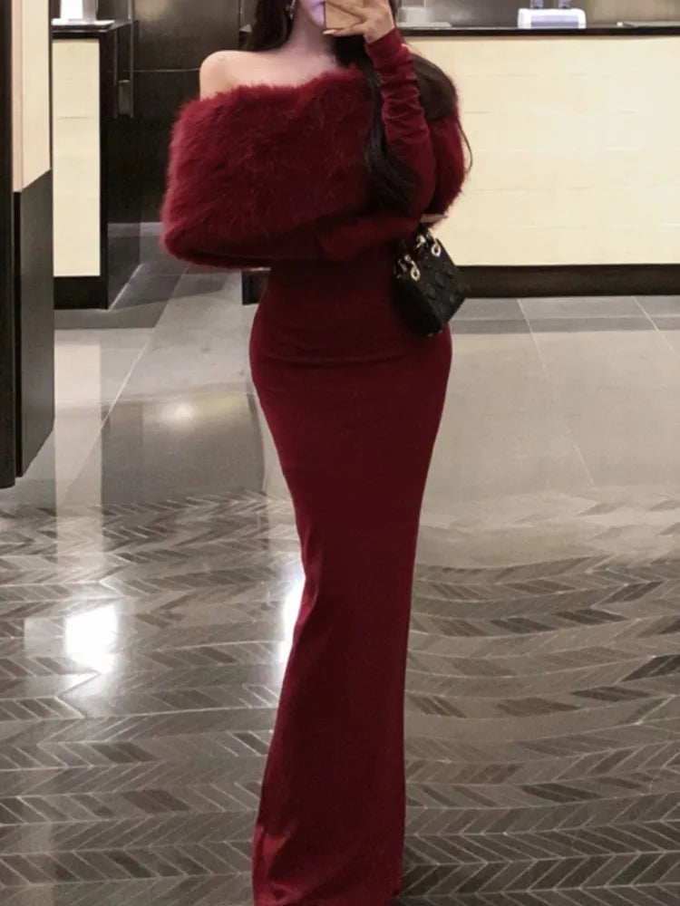 New Bodycon Midi Dress Long Sleeve Slim Christmas Party Prom Clothes Female Vestidos