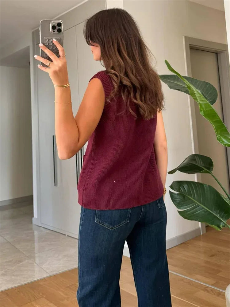 Loose Sweater Cardigan Vestidos for Sleeveless Ribbed Cropped Pocket Commute Top Female Cardigan Top