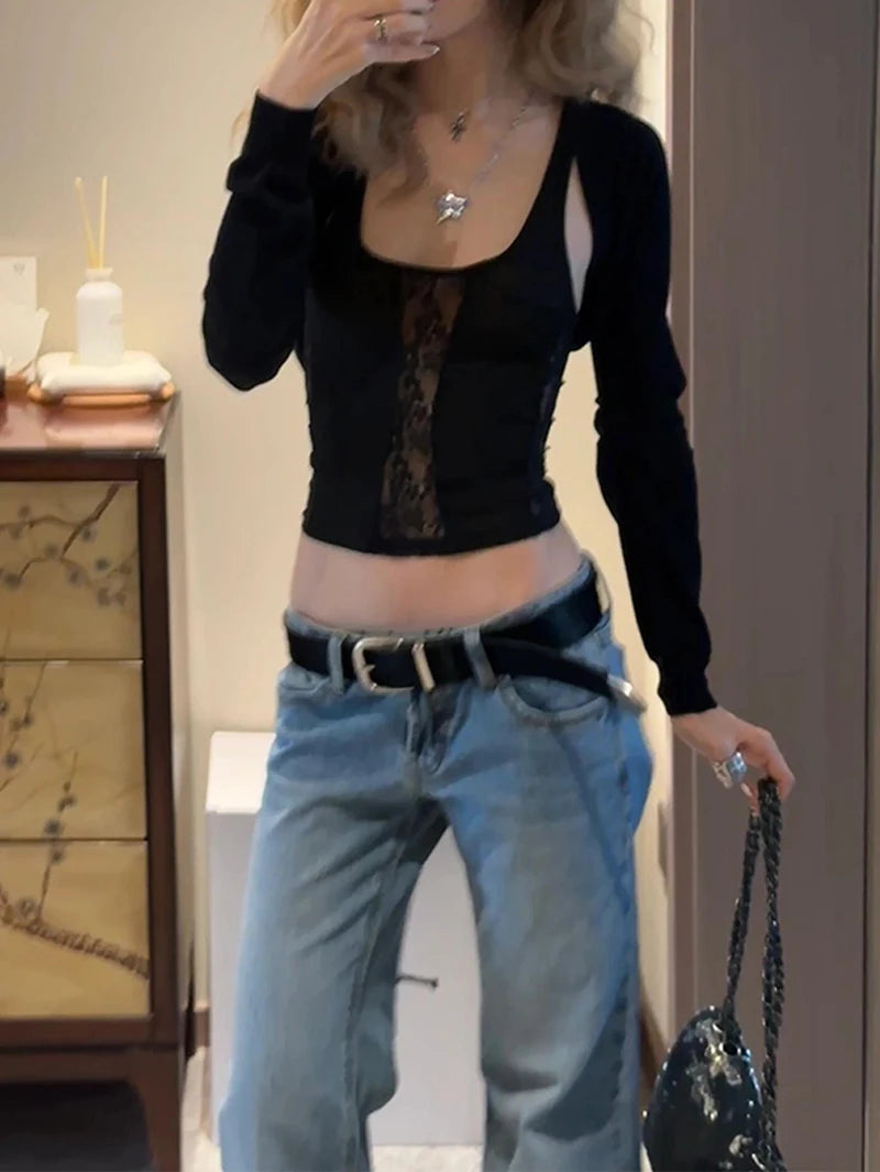 Blue Jeans High Waist Straight Summer Y2k Denim Pants American Baggy Wide Leg Denim Trouser