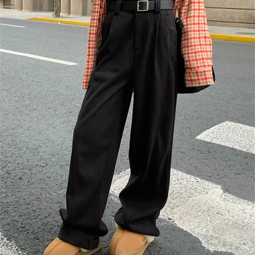 New Winter Pants Thicken Warm Work Wear Loose High Waist Straight All Match Daily