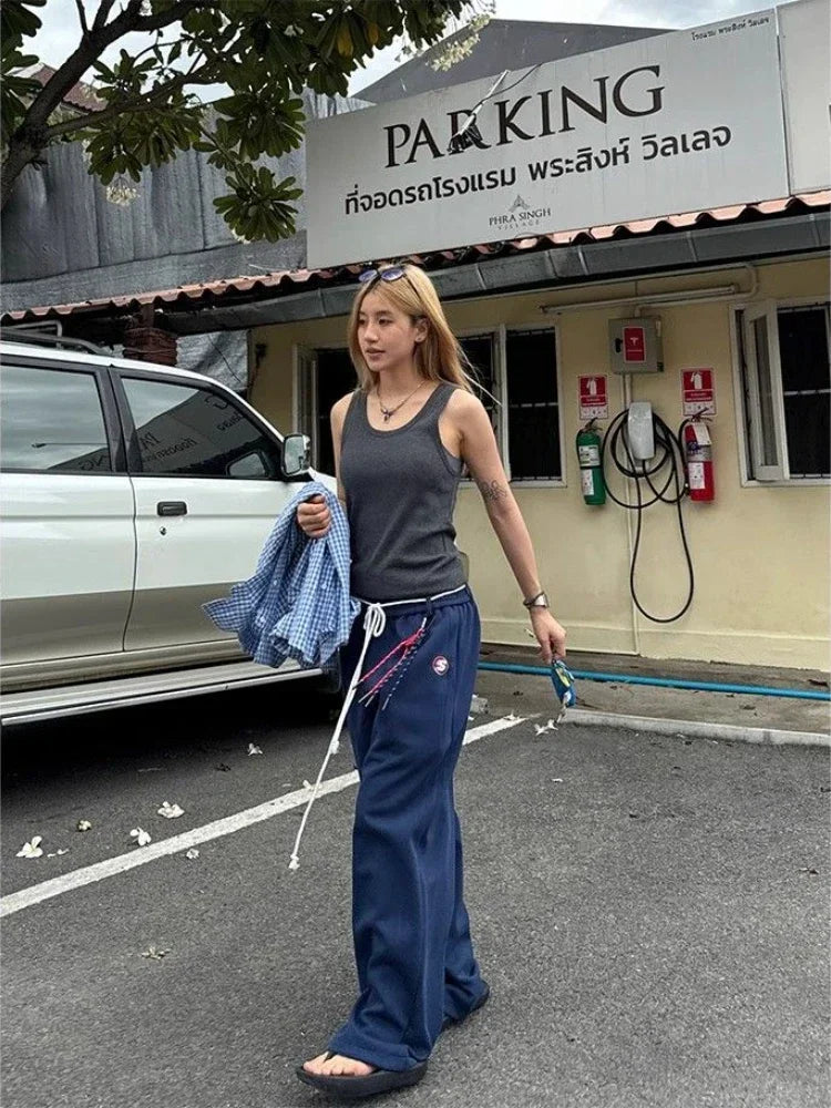 Y2k Kpop Oversized Sweatpants Wdie Leg Trousers With Belt Gyaru Korean Baggy Joggers