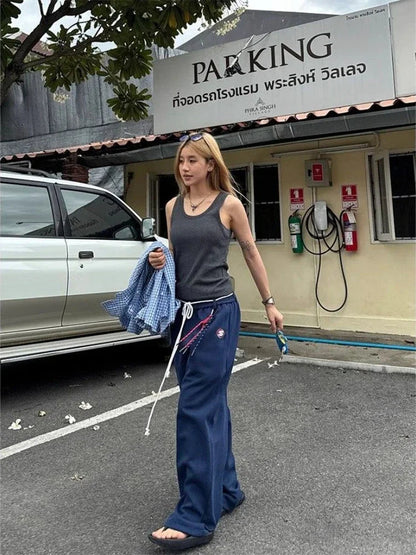 Y2k Kpop Oversized Sweatpants Wdie Leg Trousers With Belt Gyaru Korean Baggy Joggers