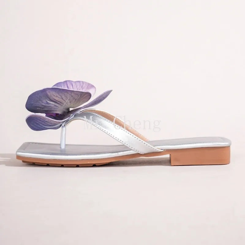 Brand Shoes Female Summer New Flowers Design Slippers Fashionable Outer Wear High Heel Slides