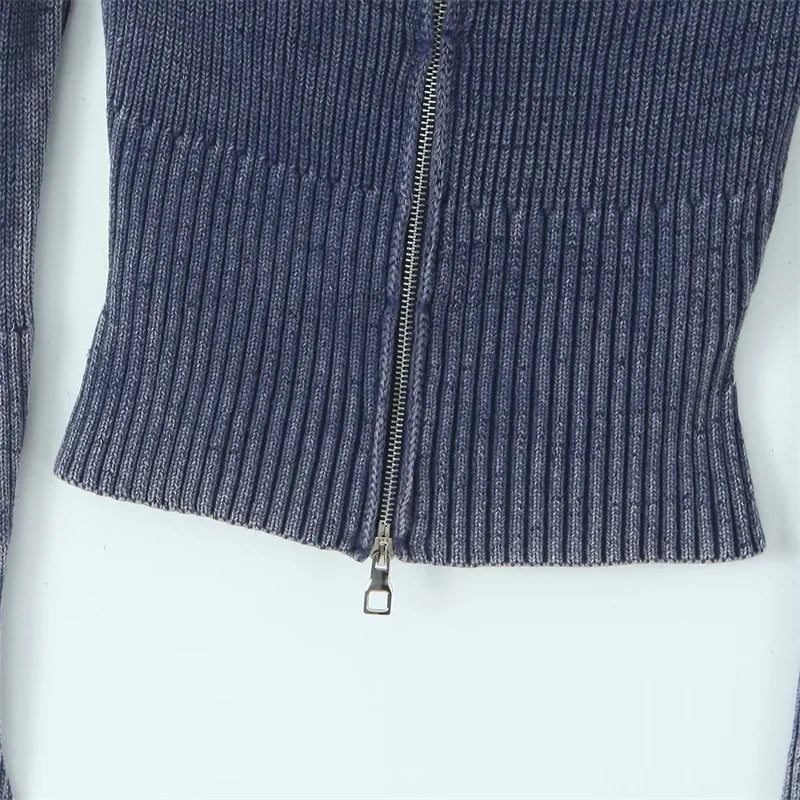 Knitted Cardigan Big Lapel Off Shoulder Full Sleeve Midriffbaring Sweater Female Autumn New