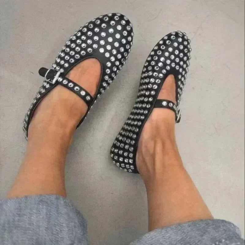 Summer Comfort Flat Mary Jane Single Shoes European and American Rivet Buckle Shoes Dance Shoes