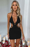 Hollow Out Halter Mini Dress Summer New Sleeveless Backless Skinny Club Party Knit Tank Dress Vestido