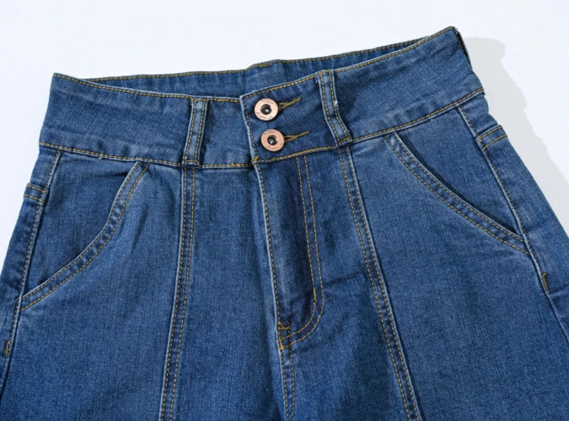New Summer High Waist Wide Leg Denim Shorts Straight Short Jeans Variety Pants Korean