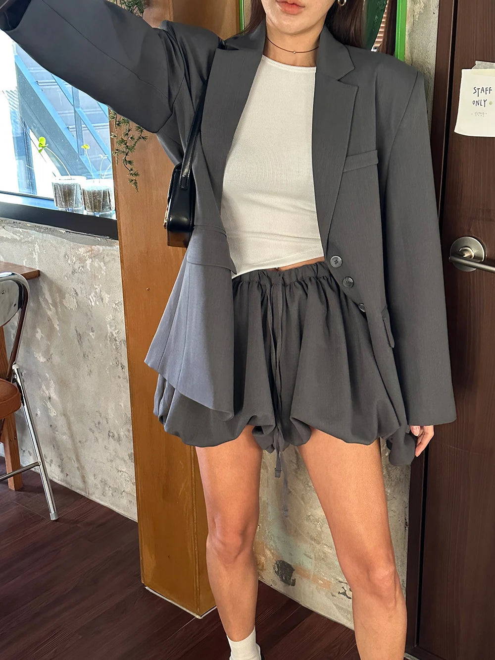 Korean Summer New Style Retro Temperament Drawstring Elastic Fluffy Flower Bud Pants Show Legs Long Shorts