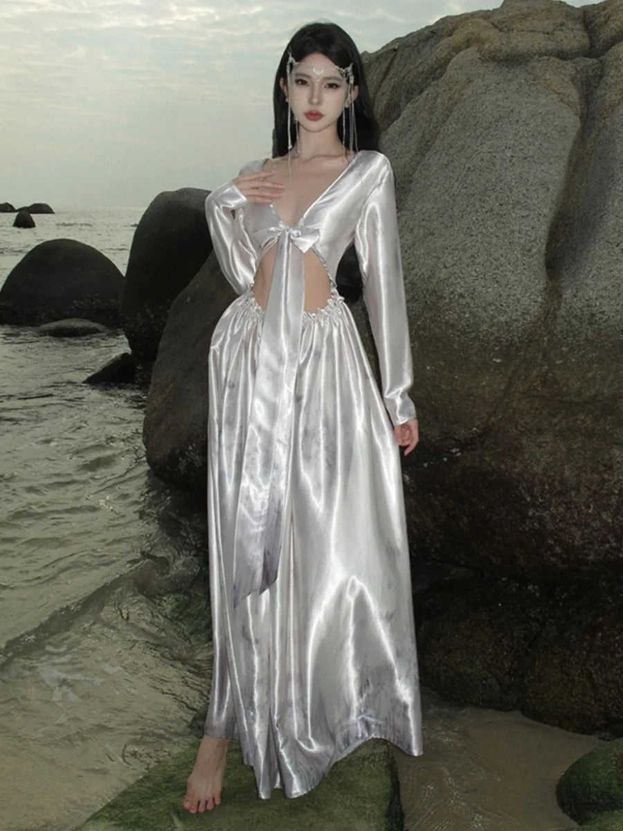 Acetate Satin Dress for Summer New Birthday Adult Party Formal Dress Seaside Vacation Evening Long Dresses.